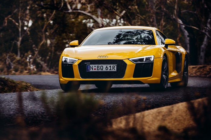 Yellow Audi R8 V10 on a Road