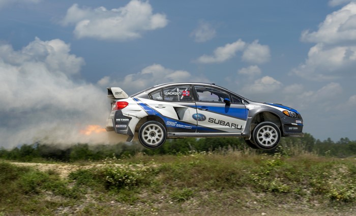 Subaru WRX STI Rally Car in Mid-Air
