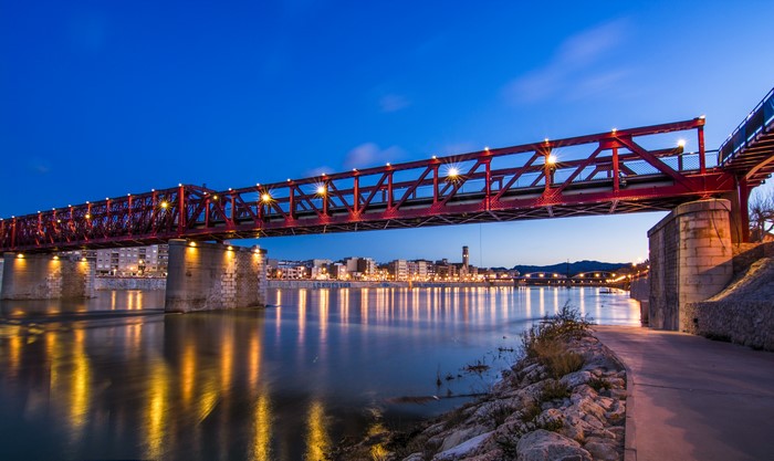 4K Tortosa Spain River Bridge at Night