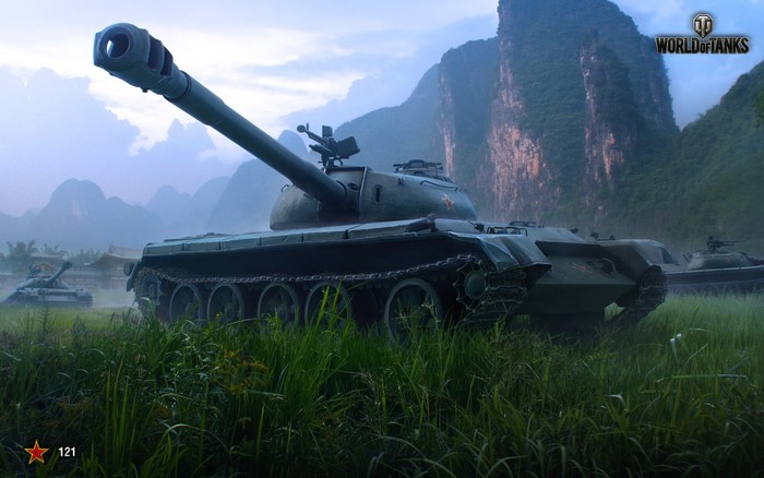 Type 121 Tank from World of Tanks in a Grassy Field