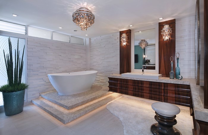 Modern Bathroom with Freestanding Tub and Double Vanity