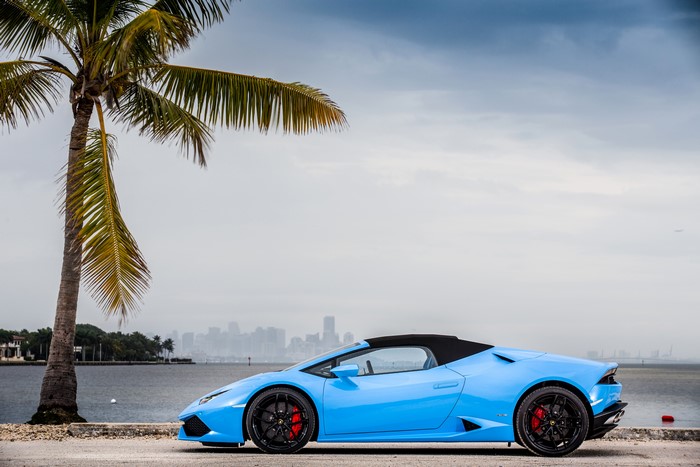 4K Lamborghini Convertible on a Tropical Coastline