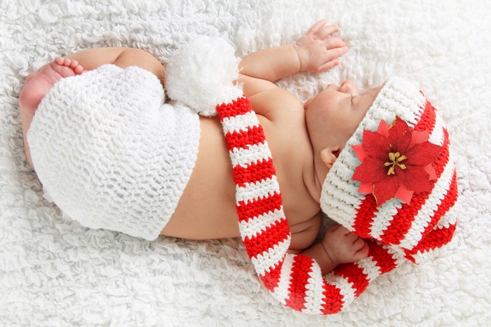 Baby in Christmas Hat and Diaper