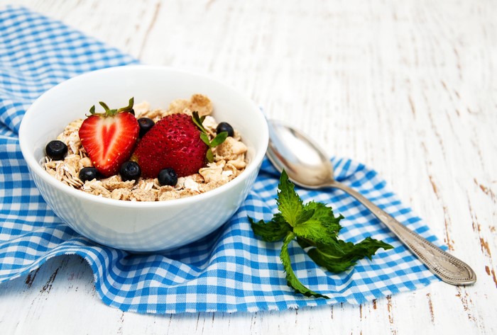 Bowl of Muesli with Strawberries and Blueberries