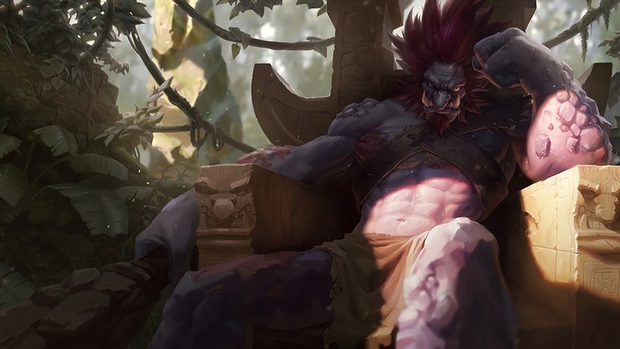Trundle from League of Legends sitting on a throne