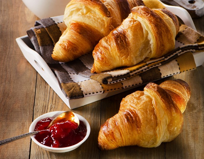 Croissants with Jam on a Tray