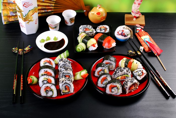 Sushi and Japanese Decorations