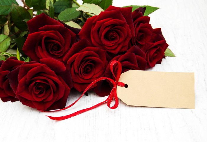 Red Roses with a Blank Gift Tag and Ribbon