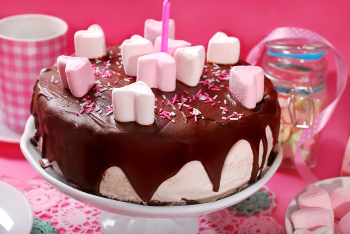 Chocolate cake with marshmallows and sprinkles