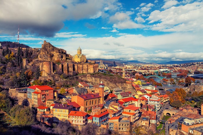Tbilisi, Georgia cityscape with Narikala Fortress and old town