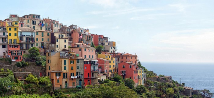 Colorful Houses on a Hillside in Corniglia, Italy