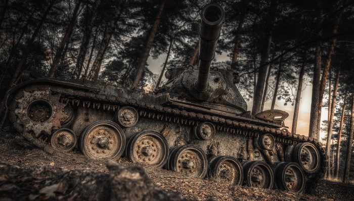 M41 Walker Bulldog tank in a forest