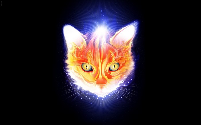 Digital art of a cat's head with glowing effects