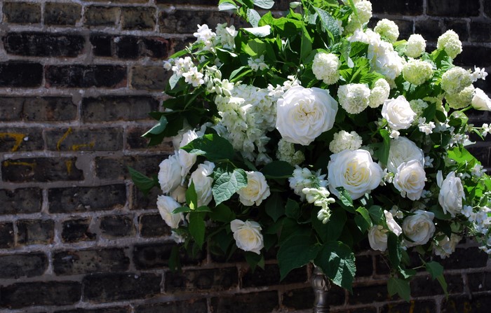 White roses and hydrangeas in a bouquet