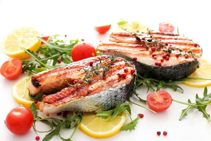 Grilled Salmon Steaks with Lemon and Tomatoes
