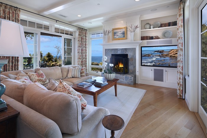Living room with sofa and fireplace