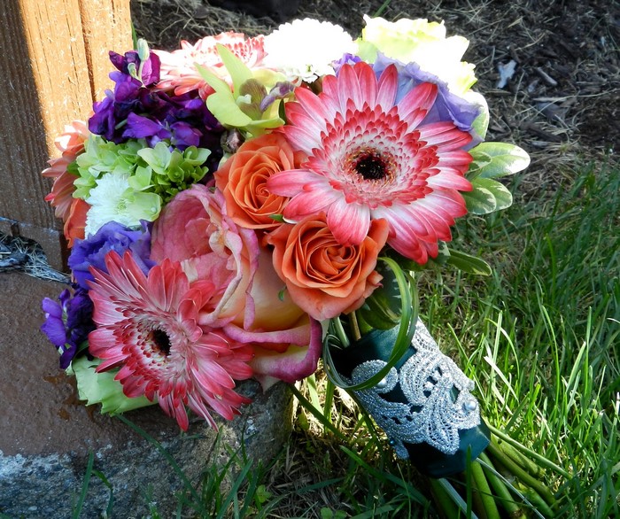 Wedding bouquet with roses and gerberas