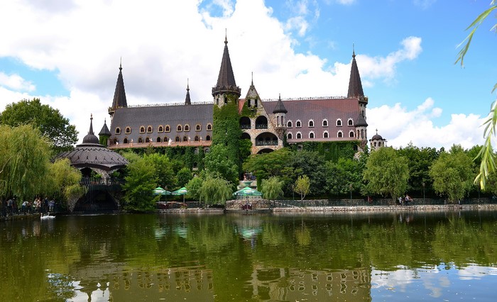 Castle of Ravadinovo, Bulgaria with pond and trees