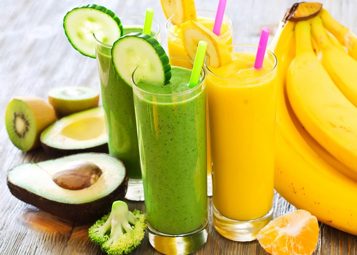 Green and Yellow Smoothies with Fruits