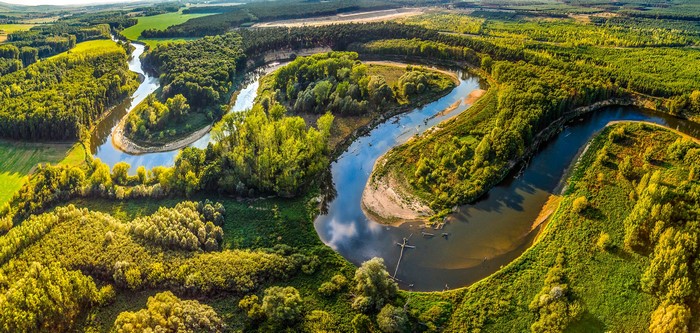 River Morava, Straznice, Czech Republic aerial view