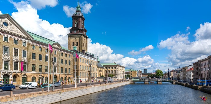 Gothenburg, Sweden, River, Buildings, and Bridge