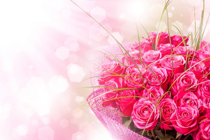 Bouquet of Pink Roses with Decorative Mesh