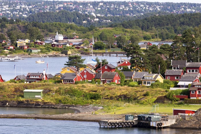 Houses on Nakkholmen Island in Oslo, Norway