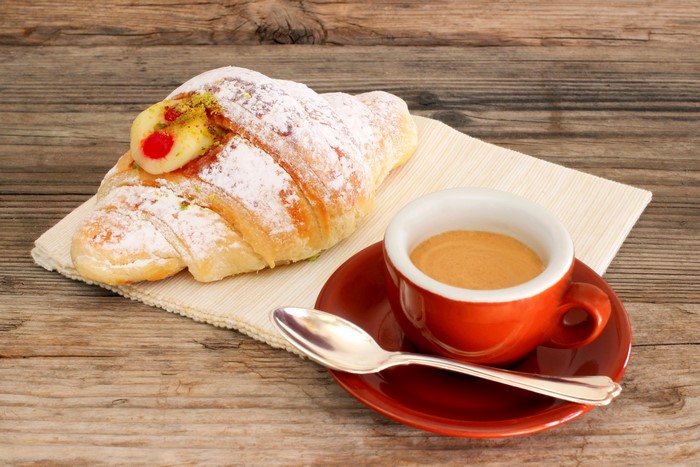 Croissant with cream and coffee