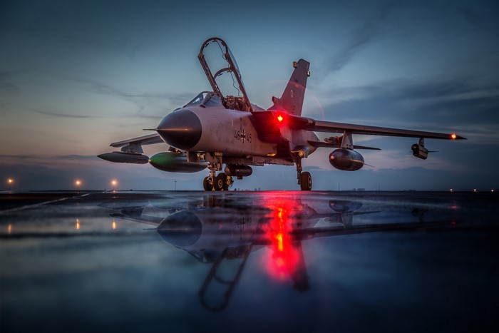 Tornado GR4 Fighter Airplane on Wet Tarmac