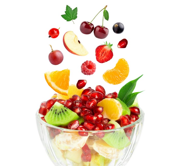 Fruit salad with falling fruits