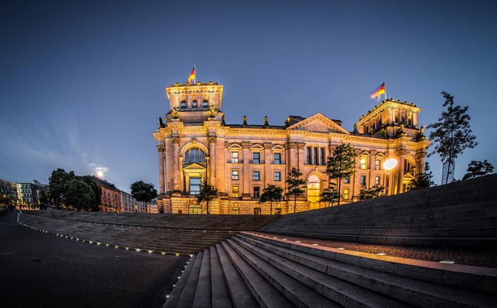 Reichstag Building in Berlin at Night