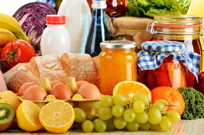 Still-life of Grapes, Citrus, Bread, Jars, and Eggs