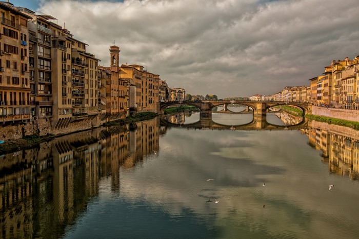 Florence cityscape with Arno River and Ponte Santa Trinita