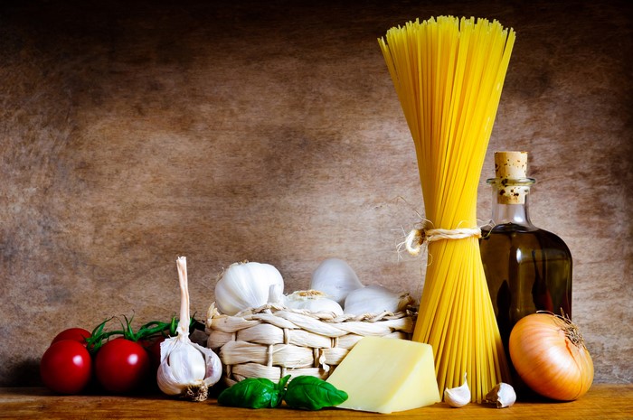 Still life of pasta ingredients