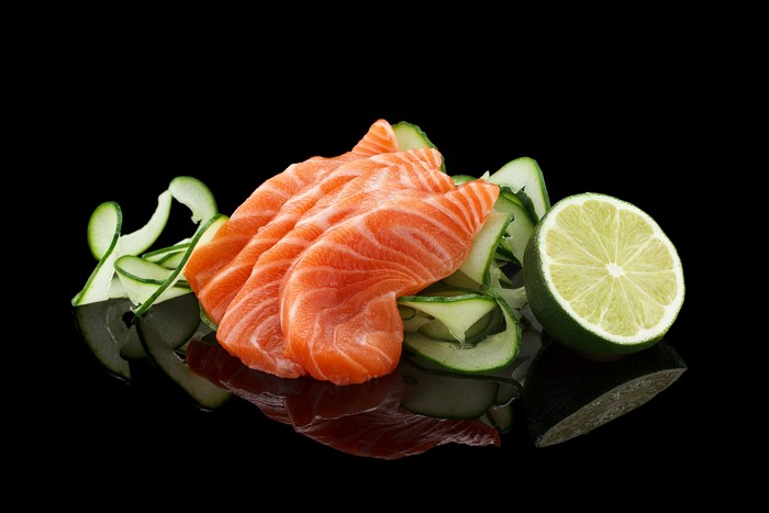 Salmon Sashimi with Cucumber and Lime