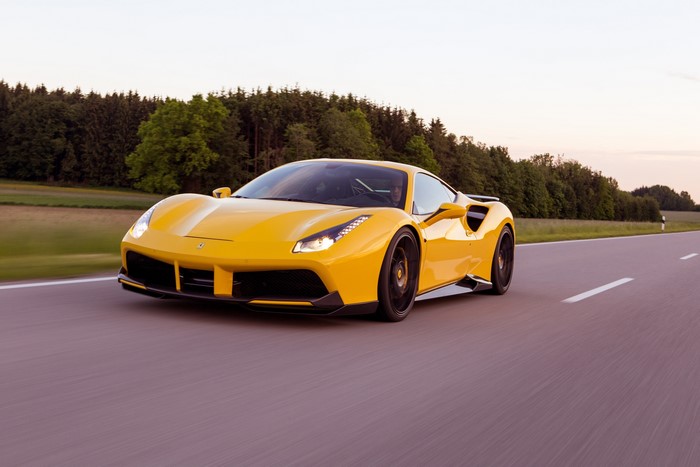 Yellow Novitec Rosso 488 GTB Ferrari on a Road
