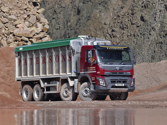 Volvo dump truck with Patersons branding in a quarry