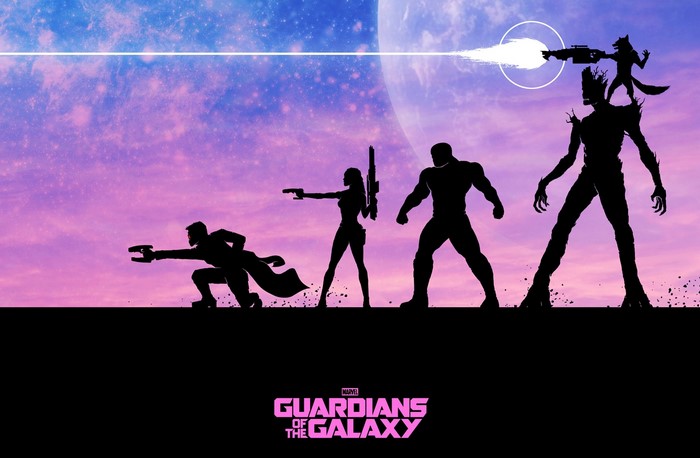 Guardians of the Galaxy silhouettes fighting