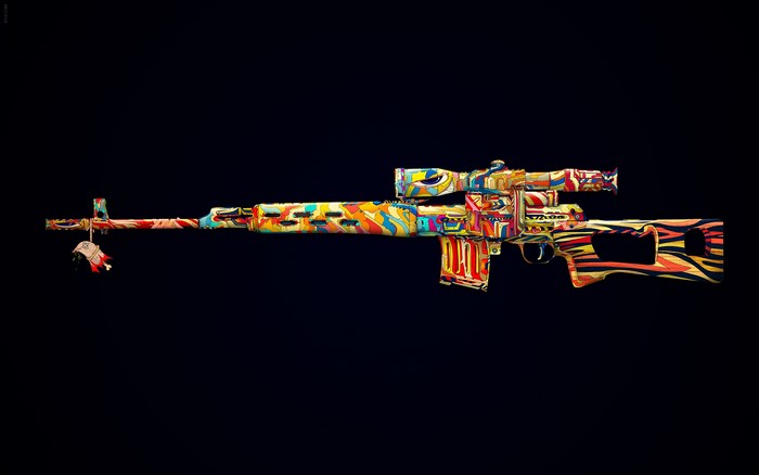 Sniper rifle with colorful abstract pattern