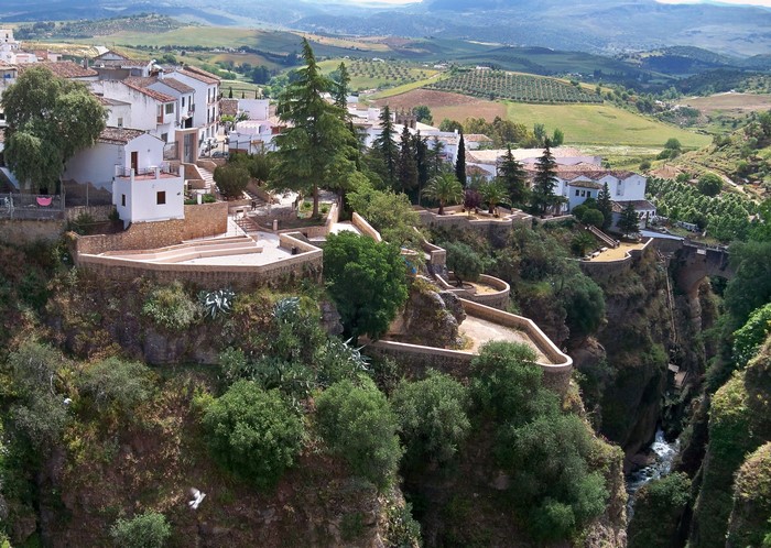 Ronda, Spain, white houses on a cliff overlooking a valley