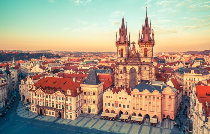 Prague, Czech Republic cityscape with Tyn Church