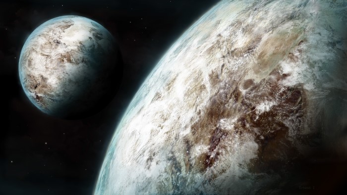 Two planets in space with stars