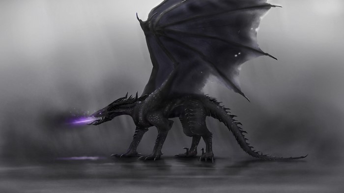 Black Dragon Breathing Purple Fire