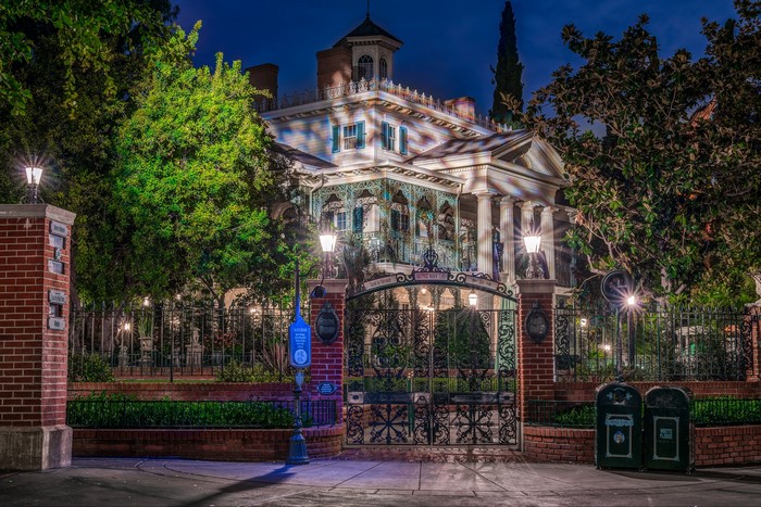 The Haunted Mansion at Disneyland in Anaheim, California at night