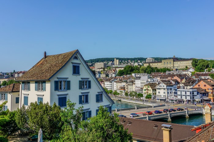 Zurich cityscape with houses and bridges