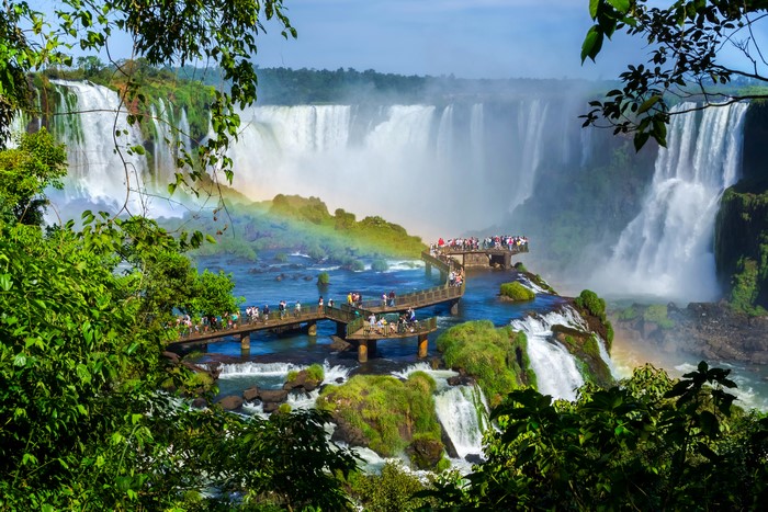 Iguazu Falls with Rainbow and Boardwalks