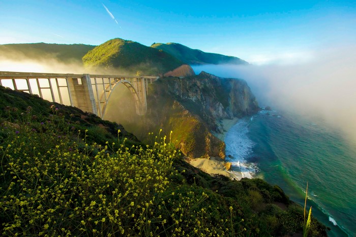 Bixby Bridge on the California Coast with Fog
