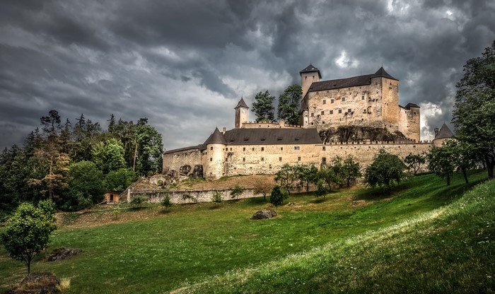 Rappottenstein Castle in Austria with stormy clouds