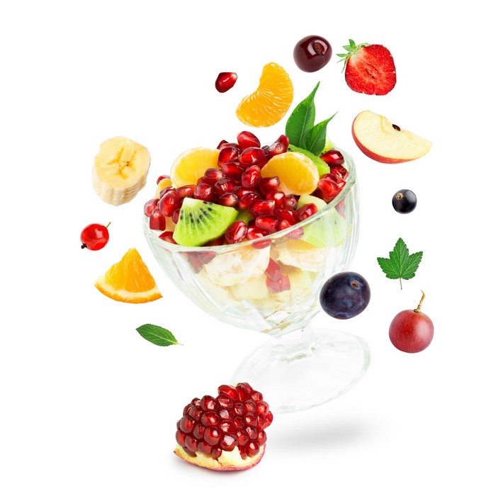 Fruit salad with floating fruits