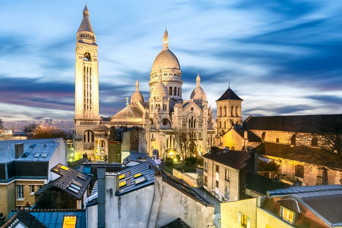Sacré-Cœur Basilica in Montmartre, Paris at Dusk